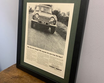 Stampa artistica da parete pubblicitaria originale TRIUMPH TR4 1964, incorniciata, regalo di compleanno, auto d'epoca, esposizione per ufficio domestico (A170)