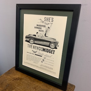 MG MIDGET Original 1962 Framed advertising wall art print poster, Birthday gift for car enthusiasts, home, office, man cave Advert (A183)