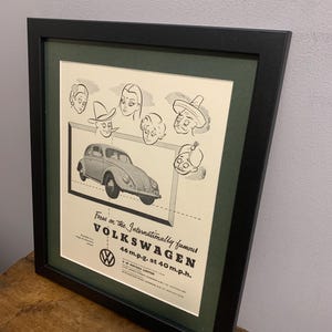 VW Beetle 1957 original Framed advertising wall art print poster, Birthday gift for classic car enthusiasts, home mancave(A250)