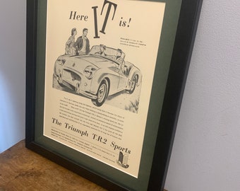 Póster publicitario enmarcado del TRIUMPH TR2 de 1955, regalo de Navidad o cumpleaños para entusiastas de los coches clásicos, oficina, sala de juegos (A122)