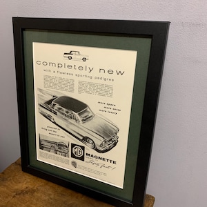MG MAGNETTE Mk III 1959 Ingelijste reclamemuurkunstprint, kerst- of verjaardagscadeau, display thuis, kantoor, mancave (A326)