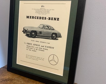 MERCEDES-BENZ SL Coupé 1954 Affiche publicitaire encadrée, cadeau d&#39;anniversaire rare pour les amateurs de voitures, maison, bureau, homme des cavernes (A74)