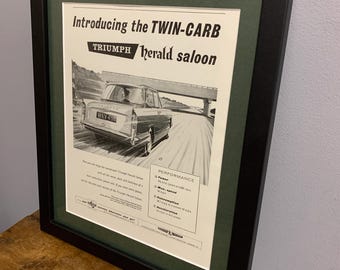 Impresión de arte publicitario enmarcado de TRIUMPH HERALD 1960, regalo de cumpleaños para entusiastas de los autos clásicos, hogar, oficina, cueva del hombre (A303)