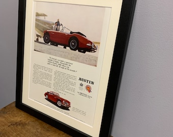 AUSTIN HEALEY 3000 - 1965 original Framed advertising wall art print poster, Birthday gift classic car, home, office, man cave (A155)