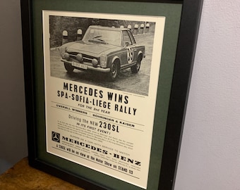 Mercedes-Benz 230 SL 1963, affiche publicitaire originale encadrée, impression d&#39;art mural, cadeau d&#39;anniversaire unique dans une grotte pour homme (A268)