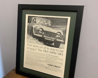 Póster publicitario enmarcado del TRIUMPH TR4 de 1963, regalo de Navidad o cumpleaños para entusiastas de los coches clásicos, oficina, sala de juegos (A124)