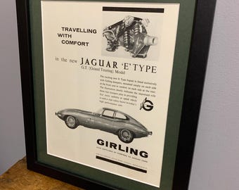 JAGUAR E-Type Girling 1961 Framed original advertising wall art print, Birthday gift, classic car, home man cave (A306)