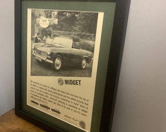 MG MIDGET 1963 Inramad reklamväggkonstposter, jul- eller födelsedagspresent för klassiska bilentusiaster, hemmakontor, man cave (A84)
