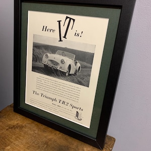 TRIUMPH TR2 1955 Framed original advertising wall art print poster Birthday gift, classic car, display home office man cave (A248)