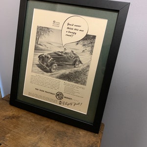 MG 1952 Original Framed advertising wall art print, bespoke Birthday gift for classic car enthusiasts, home, office, man cave (A95)