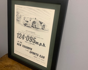 Póster original de TRIUMPH de 1953, enmarcado, con publicidad, ideal como regalo de Navidad o cumpleaños para entusiastas de los coches clásicos, para el hogar o la oficina (A85).