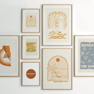 Conjunto de láminas de arte de surf retro / Conjunto de arte de surf vintage / Arte mural de casa de playa costera / Conjunto de láminas de arte tropical / Colección de arte de surf