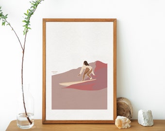 SAMPLE SALE | surf art print | boho surfer girl | wall art | gift for surfer | poster boho girl