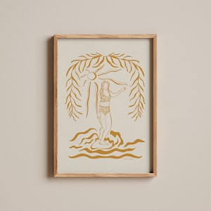 A5 Kunstdruck | Longboard Surfer Mädchen | Retro Surf Kunstdruck | Wandkunst | Geschenk für Surfer | Poster Boho Surf | retro Farbdrucke