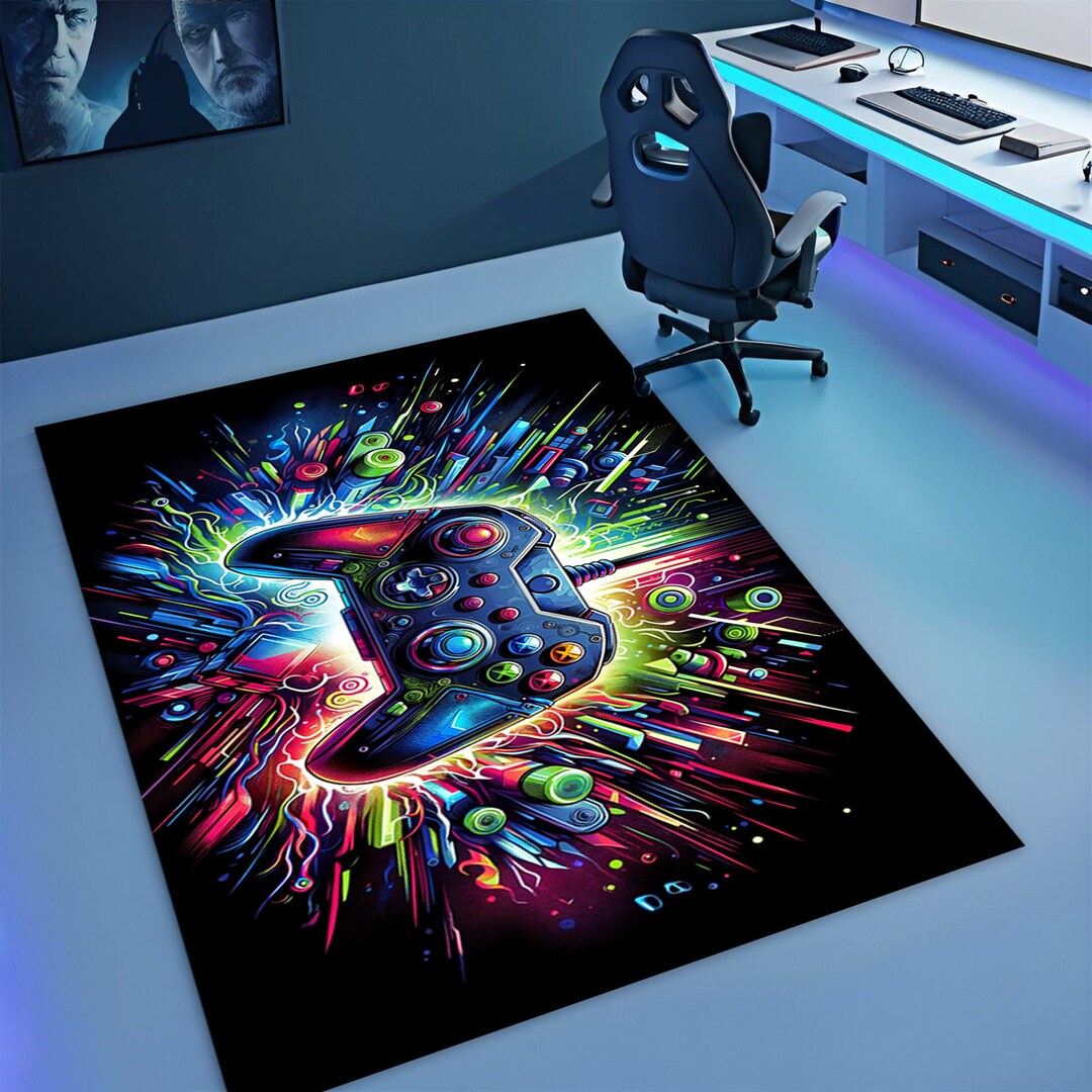 Gaming Rug, Joystick Rug, Teen Rug, Video Game Rug, Gamer Rug, Neon