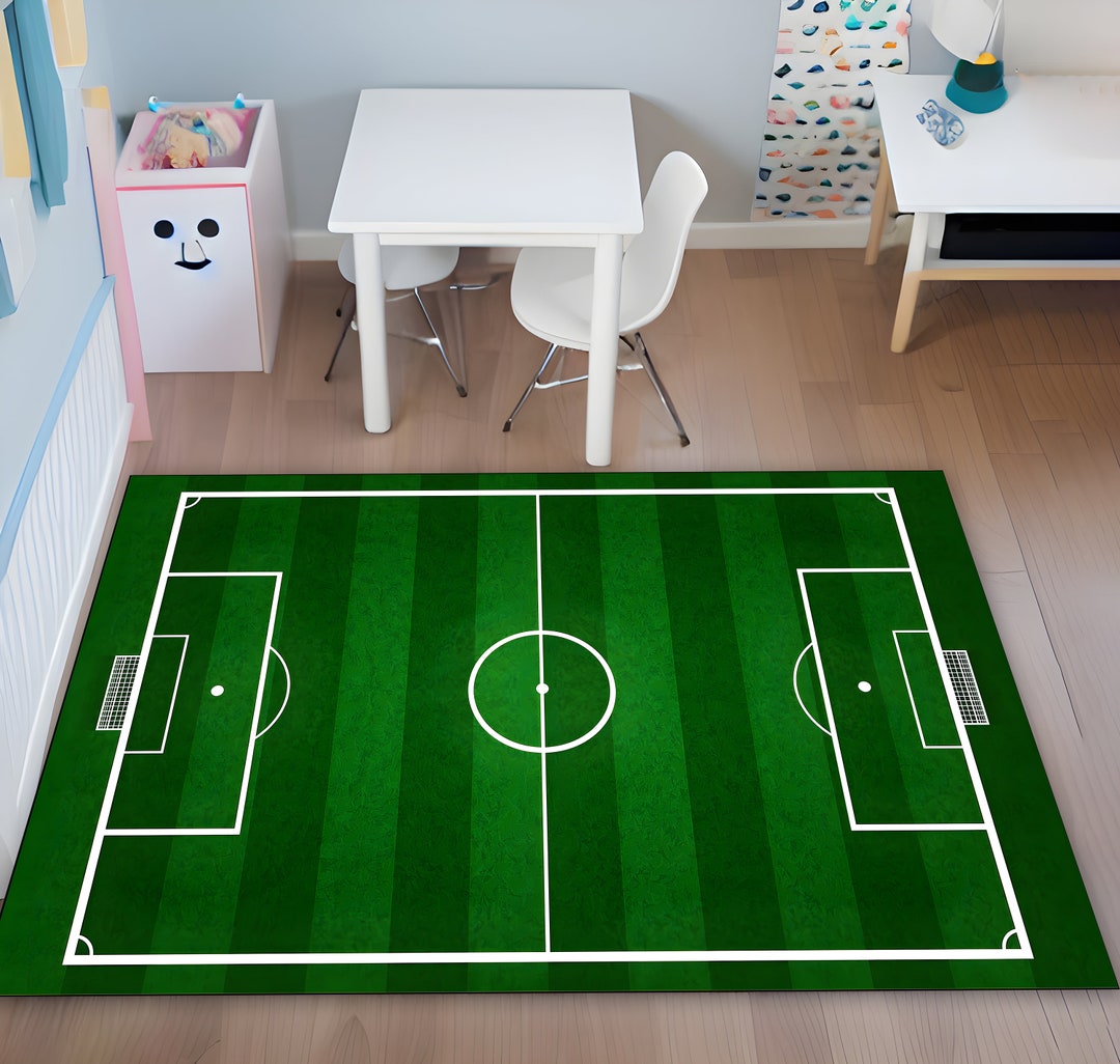 Soccer Field Rug, Football Pitch Rug, Kids Sports Mat, Playroom Decor