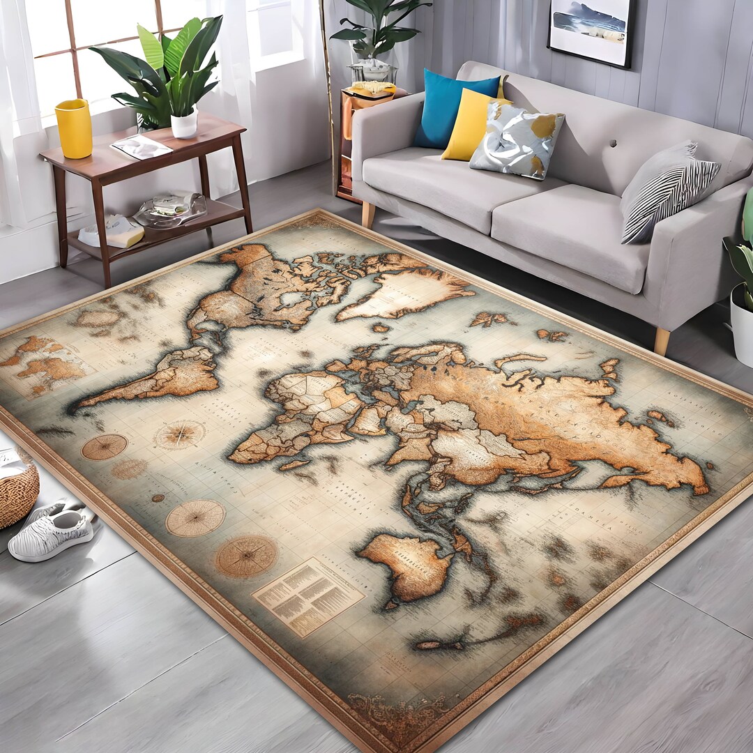 Map Rug, Antique Map Rug, World Map Rug, Area Rug, Cartography Rug, Old ...