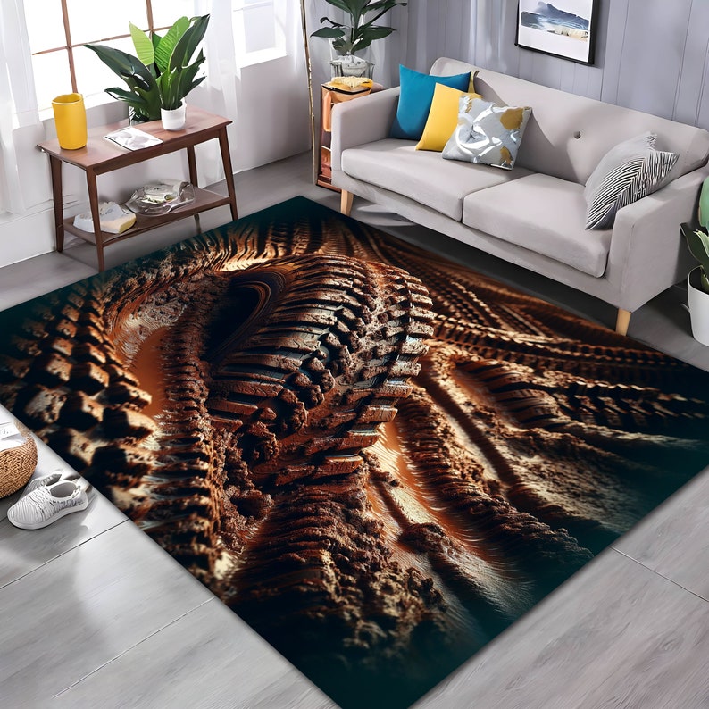 Tire Track Rug, Garage Rug, Gift for Him, Wheel Rug, Area Rug, Mechanic's Room Decor