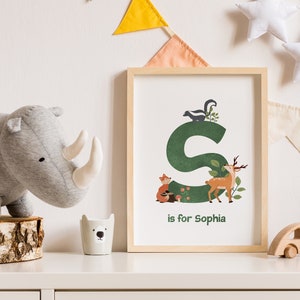 impressão de nome personalizado, impressão de nome para berçário, impressão de berçário de floresta, decoração de berçário de floresta, animais da floresta para imprimir, nome para imprimir