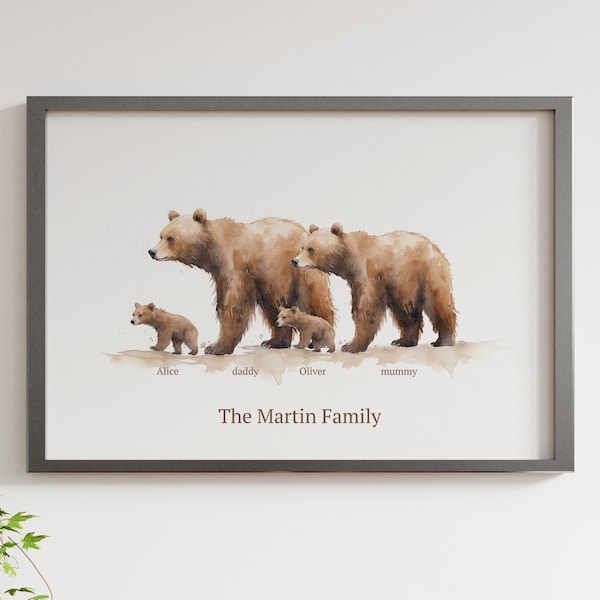 Personalised bear family print, Custom family print, Family name print , new baby gift, Baby Bear Nursery Print, Bear family art