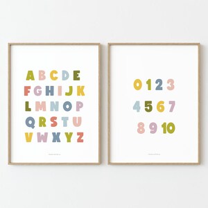 Set of 2 nursery prints, Alphabet and number printable, Homeschool posters, Printable educational wall art, ABC print, Numbers poster