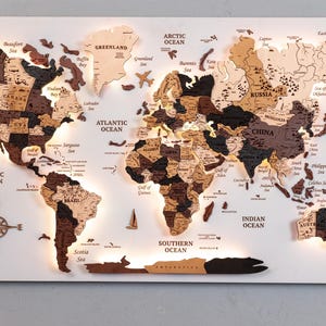 3D World Wooden Map, Push Pin Map, Led World Maps, Family Travel Map, Stylish Wall Art Decor, 5th Anniversary Gift