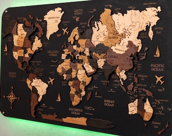 Wooden World Map Push Pin Map