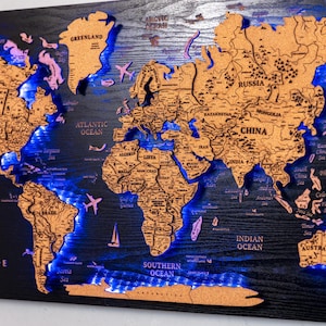 Large World Map, Handmade World Map Push Pin, Cork World Map, Travel Map, Above Bed Decor, World Wall Art