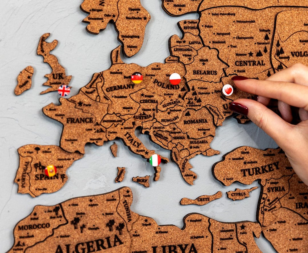 Cork World Map Push Pins Home Wall Art Decor - Etsy UK