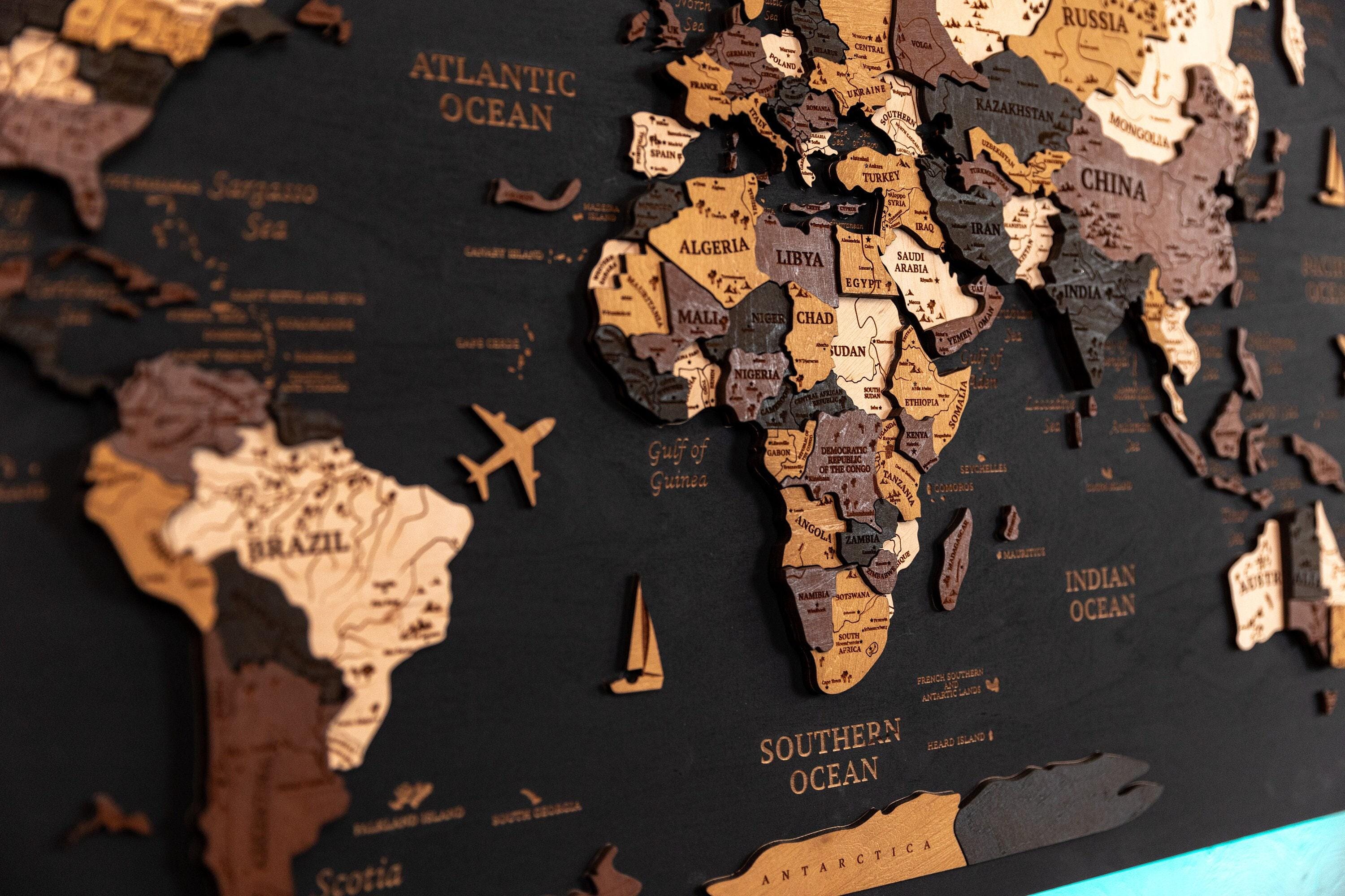 Wooden World Map Push Pin Map