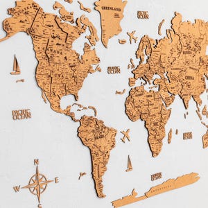 Grande mappa in sughero - Mappa del mondo unica da parete, regalo di inaugurazione della casa, puntina da disegno con mappa del mondo in sughero