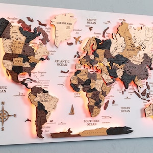 Schwebende Weltkarte aus Holz, Wandschmuck, Pin, Wandbehang