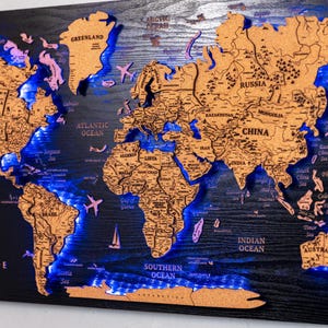 Levitation Cork World Maps, Cork Push Pin Travel Tracker, 3D World Maps, Family Travel Maps, Wall Art for Travelers,
