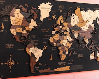 Led World Wooden Map, Push Pin Travel Map, World Map Wall Decor, Personalized Travel Map