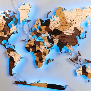 Led Weltkarte aus Holz, Reisekarte Pin, Weltkarte Wandkunst, Holzkarte, Weltkarte, Holz Wandkarte, 3D Holz Weltkarte Geburtstagsgeschenke