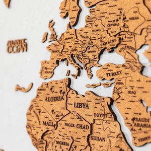 3D Cork World Map, Push Pin Map, Family Travel Maps, Housewarming Map, Wooden World Map