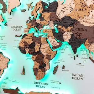 LED Wooden World Map: Push Pin Travel Tracker, Personalized Wall Art