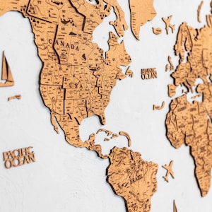 Mappa del mondo 3D, mappa di sughero, regalo per gli amanti dei viaggi, regalo per la nuova casa, regalo di inaugurazione della casa, arredamento per il soggiorno, regalo per l'appartamento, regalo di Natale