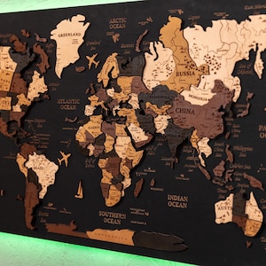 Chincheta de madera grande con mapa del mundo, arte mural con mapa de madera