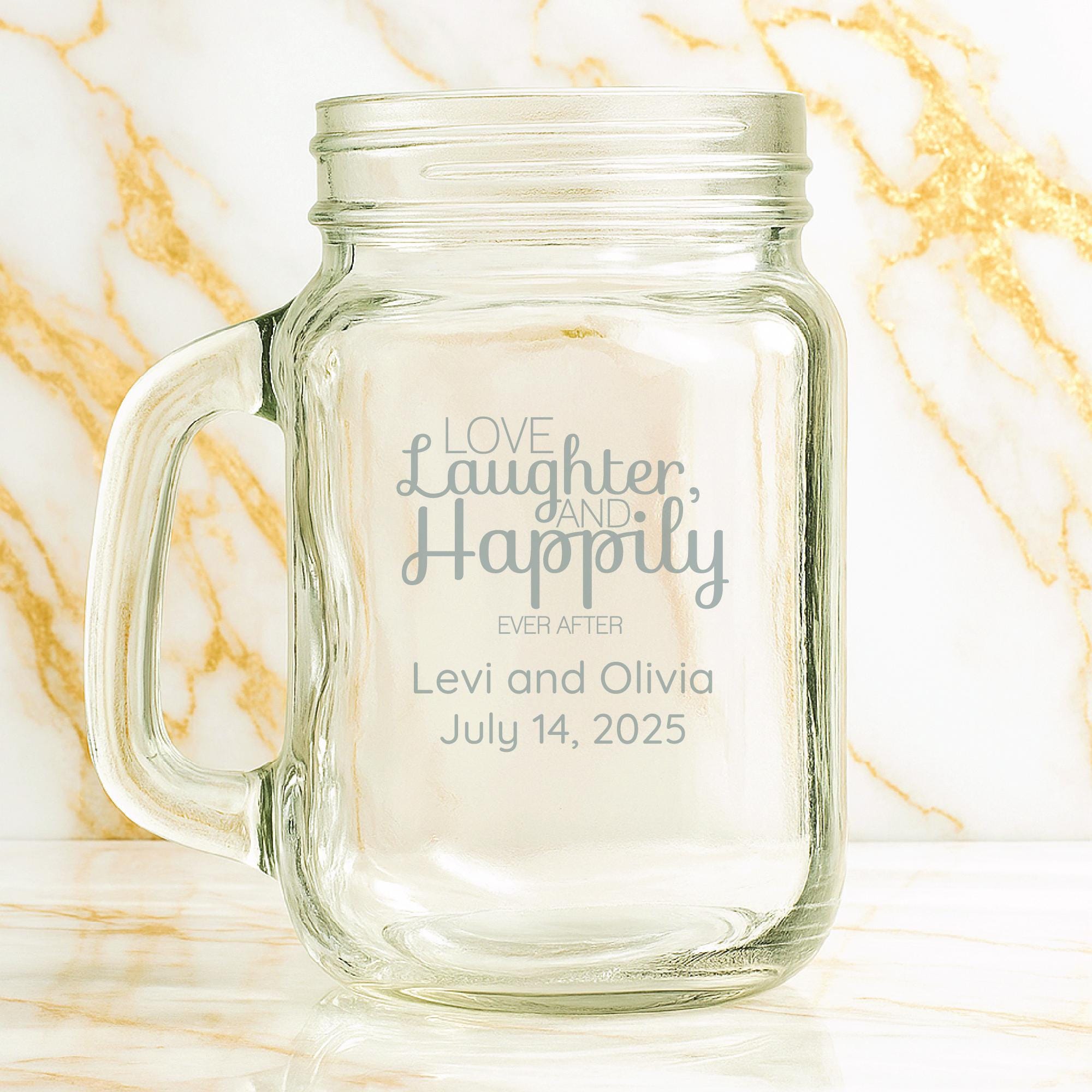 Etched Mason Jar Mug Wedding Favor 16 Oz - Wedding Favor Gift - Engraved Wedding FavorPersonalized Engraved Mason Jar Mug.