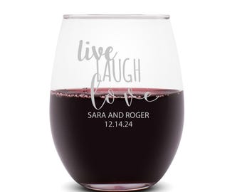 Etched Stemless Wine Glasses: Personalized Wedding Favor, 12 oz