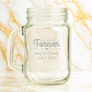Etched Mason Jar Mug Wedding Favor 16 Oz - Wedding Favor Gift - Engraved Wedding FavorPersonalized Engraved Mason Jar Mug.