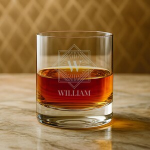 Monogram Whiskey Glass | Square Initial Design  | Custom Engraved Rocks Glass | Classic Whiskey Glass | Personalized Gift | Monogram Gift