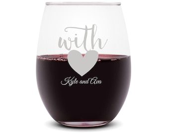 Etched Stemless Wine Glasses: Personalized Wedding Favor, 12 oz