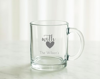 Etched Glass Mug Wedding Favor: Personalized 10oz Engraved Design