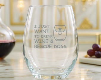 Rescue Dog Mom Wine Glass: Etched Stemless 16 Oz, Funny Gift