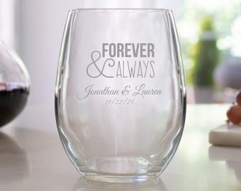 Etched Stemless Wine Glasses: Personalized Wedding Favor, 12 oz