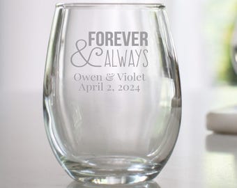 Etched Stemless Wine Glasses: Personalized Wedding Favor, 12 oz