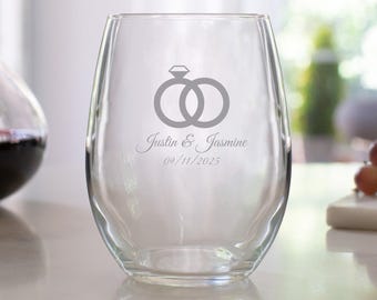 Etched Stemless Wine Glasses: Personalized Wedding Favor, 12 oz