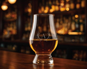 Personalized Glencairn Whiskey Glass: Etched Monogram Bourbon Tasting Glass